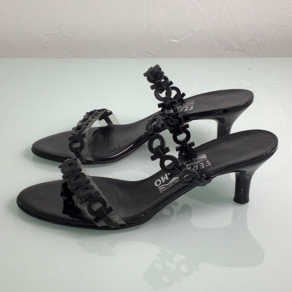 Salvatore Ferragamo kitten heel Leather Patent vinyl strappy sandals SZ 7 B EUC - Picture 7 of 16